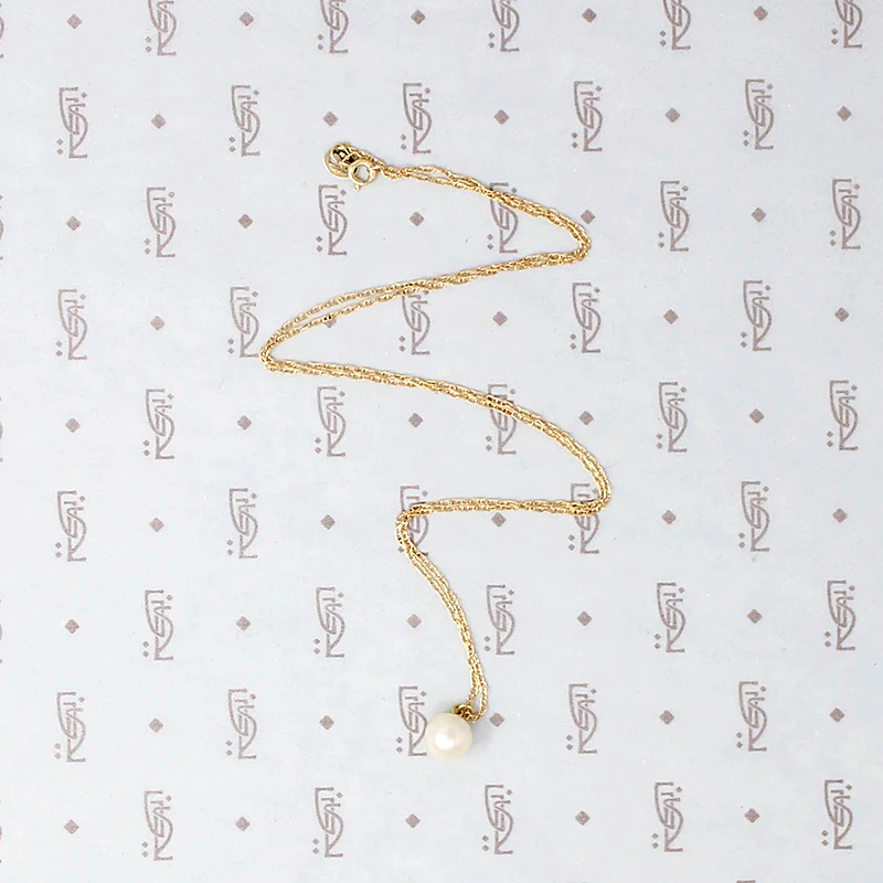 Classic Pearl Solitaire Pendant on Gold Chain