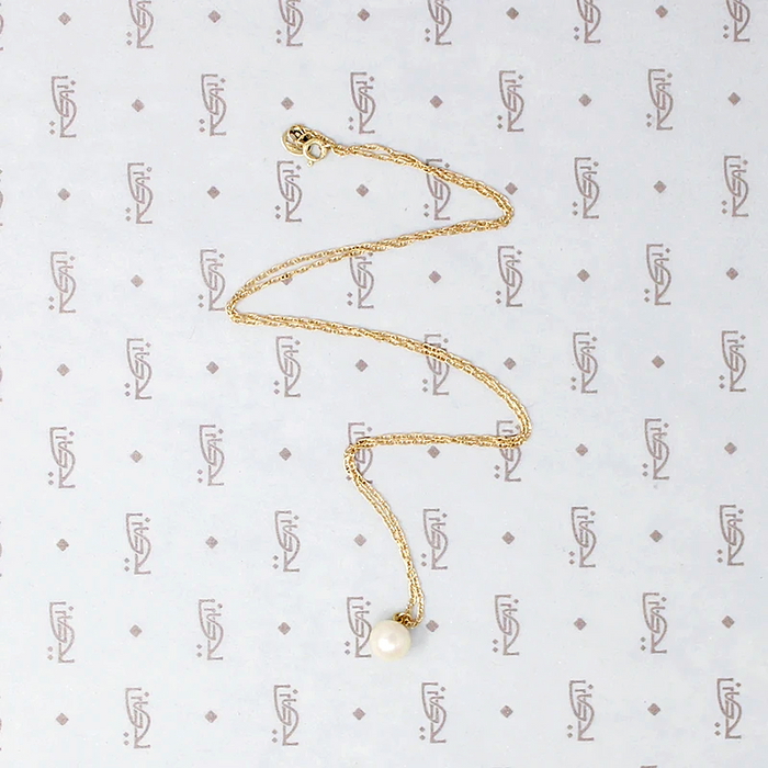 Classic Pearl Solitaire Pendant on Gold Chain