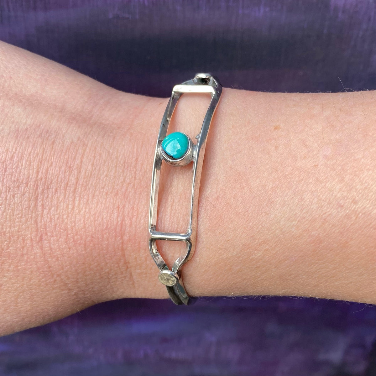 Light Weight Coin Silver & Turquoise Cuff Bracelet
