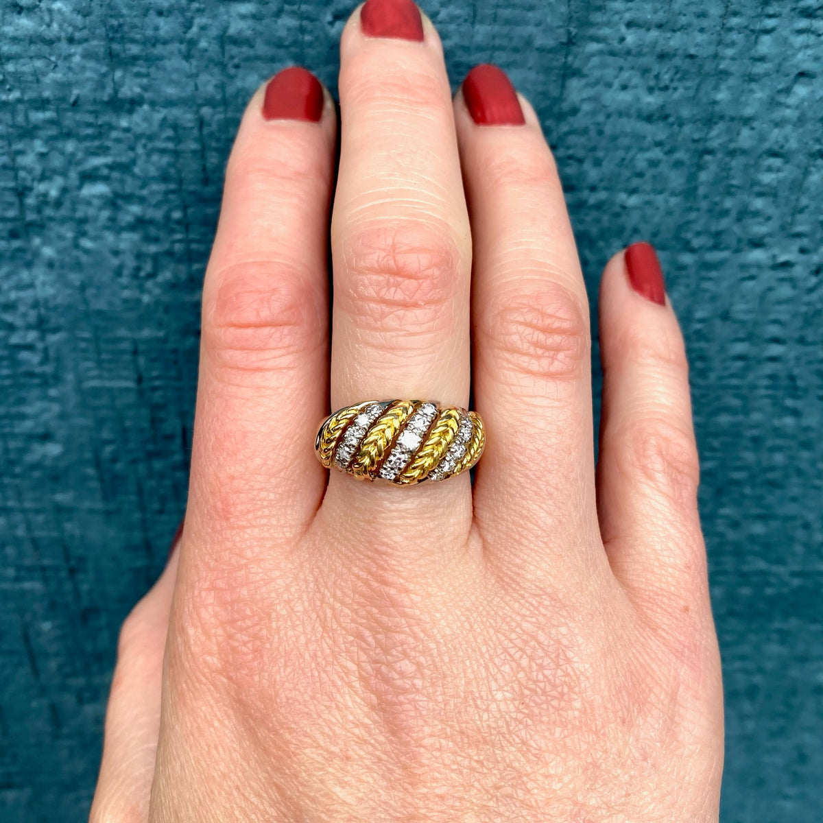 Jaunty Striped Band in Gold, Platinum & Diamonds