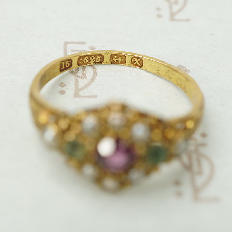 Pristine 15ct Gem Set Ring c1872