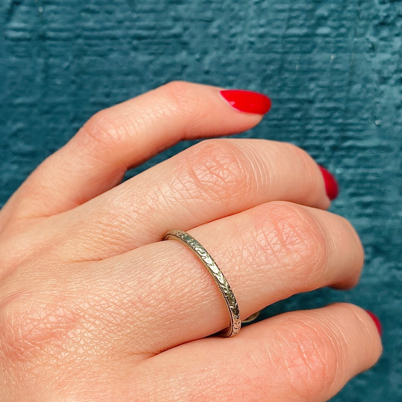 Vintage "Loyal" Band in White Gold