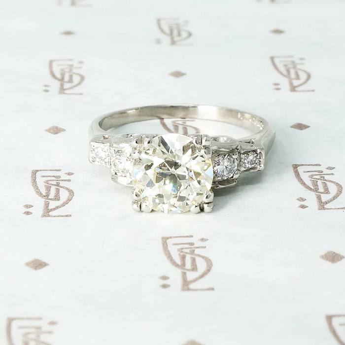 1.71 carat old euro platinum engagement ring
