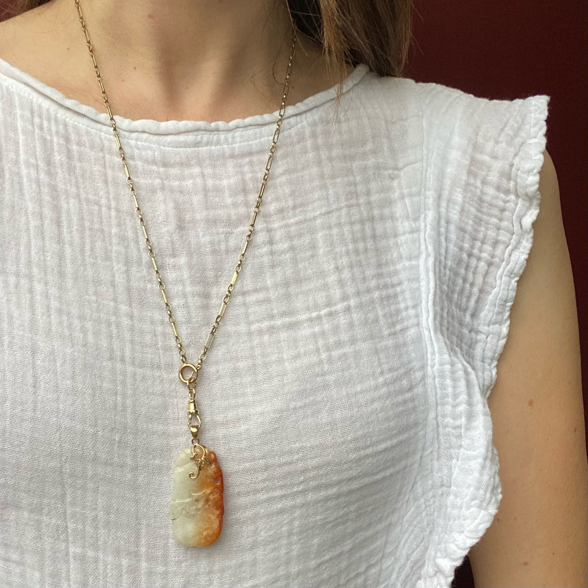 Peaches Antique Carved Jade Pendant