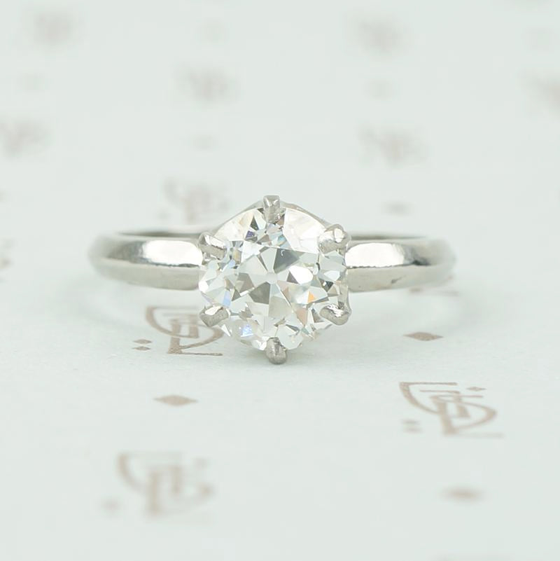 old euro 1.77 ct diamond solitaire in platinum
