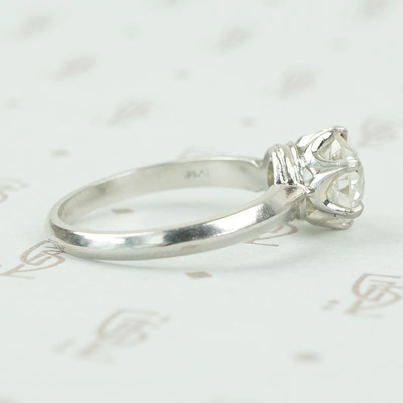 side view old euro 1.77 ct diamond solitaire in platinum