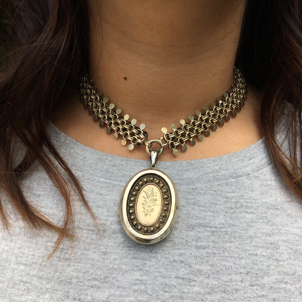 Silver Gilt Victorian Collar and Locket with Stars