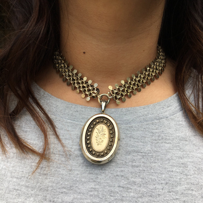Silver Gilt Victorian Collar and Locket with Stars