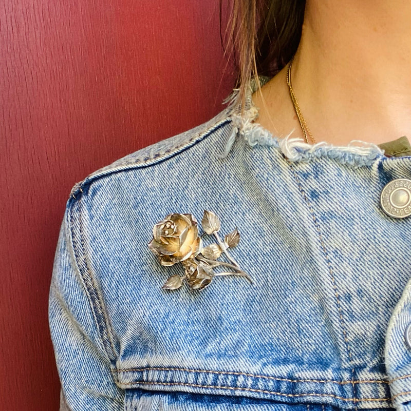 Three-Dimensional Silver Rose Bud Nosegay Brooch