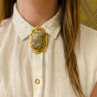 Massive Gorgeous Gold Quartz Brooch in Gold Art Nouveau Frame