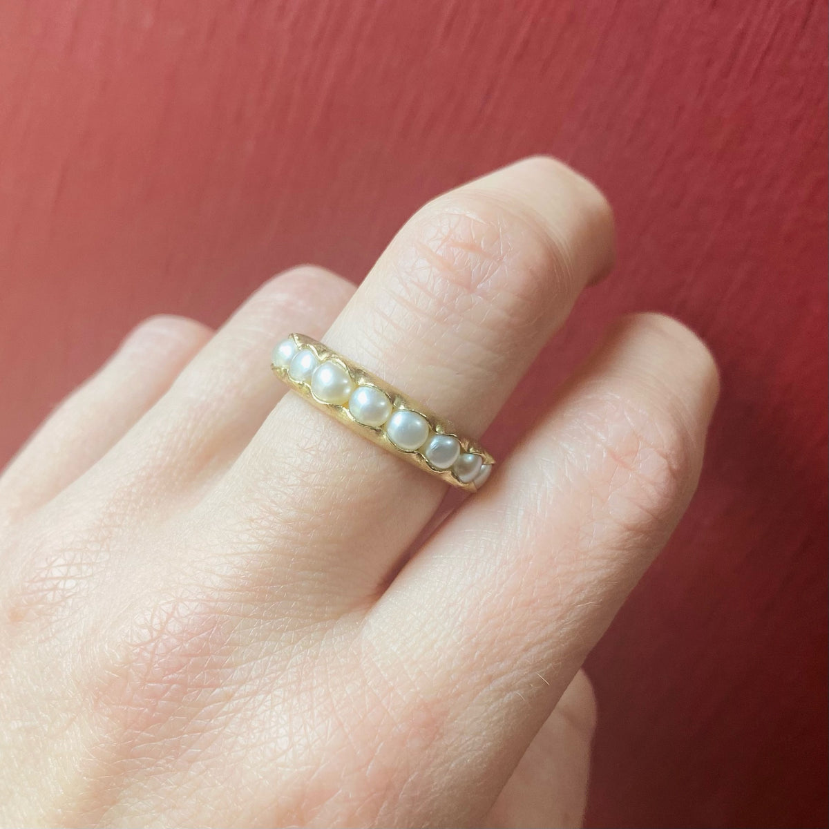 Bold Gold Modern Estate Pearl Eternity Band