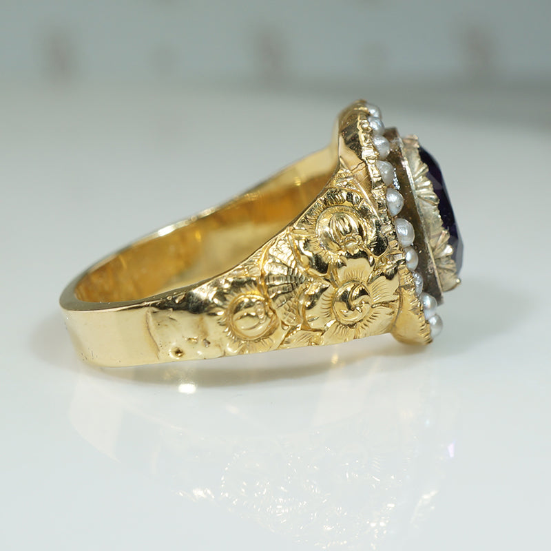 Georgian Golden Flowers and Amethyst Ring