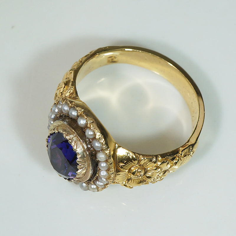 Georgian Golden Flowers and Amethyst Ring