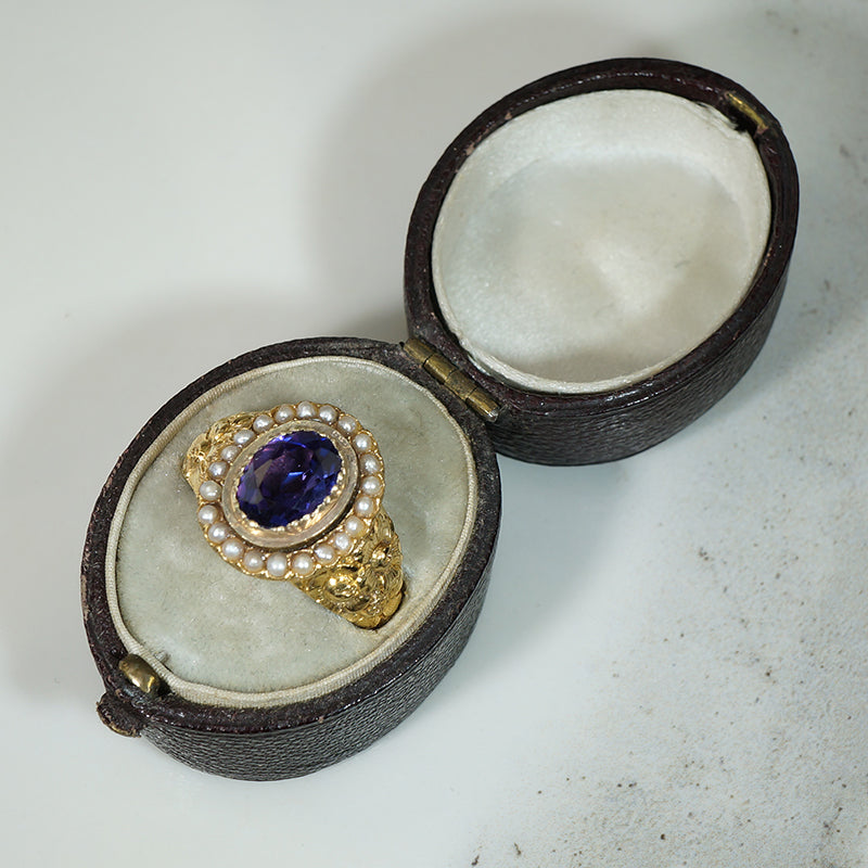 Georgian Golden Flowers and Amethyst Ring