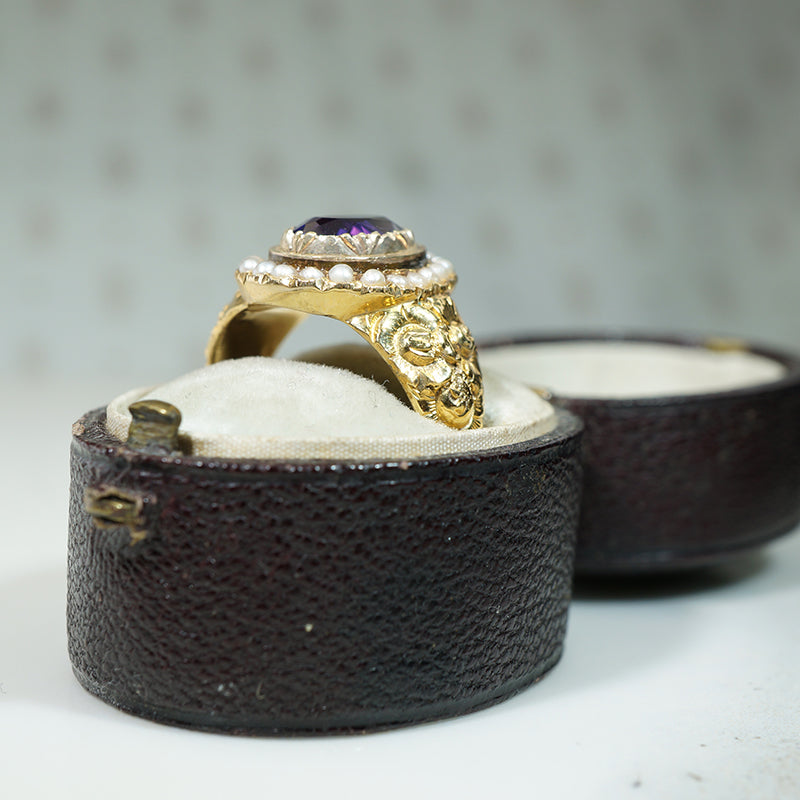 Georgian Golden Flowers and Amethyst Ring