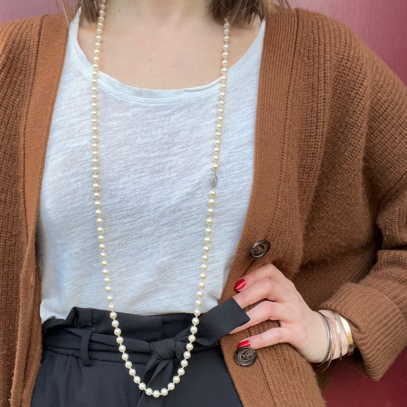 Luxurious Long Platinum Clasped Pearls