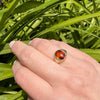 Buff Top Cut Citrine in Engraved Gold Ring