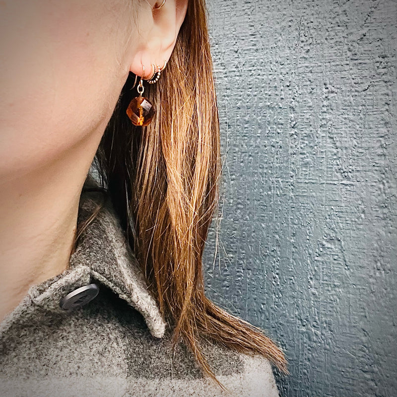 Faceted Amber Glass Bead Earrings