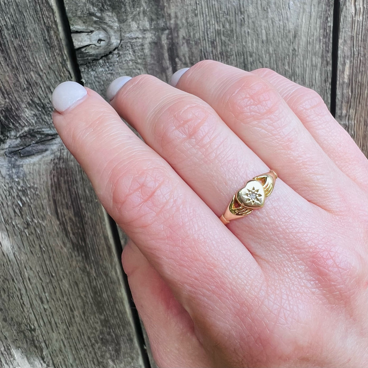 Unusual Edwardian 18ct & Diamond Claddagh Band