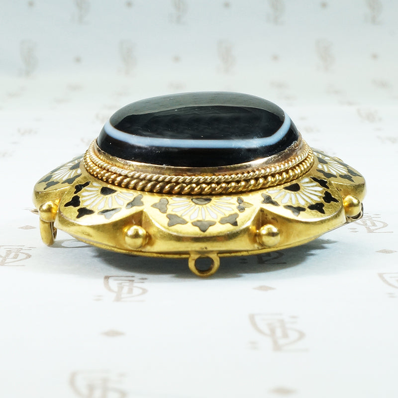 Banded Agate 18k Locket Brooch