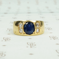 18k yellow gold oval sapphire and square omc diamonds gypsy set band