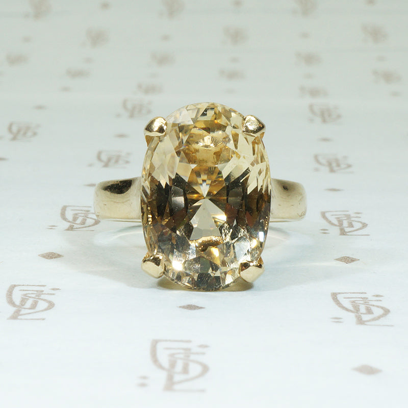 6 carat oval citrine in timeless 18k yellow gold ring cocktail style vintage 1950's
