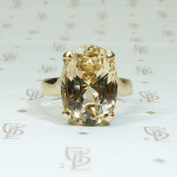 6 carat oval citrine in timeless 18k yellow gold ring cocktail style vintage 1950's