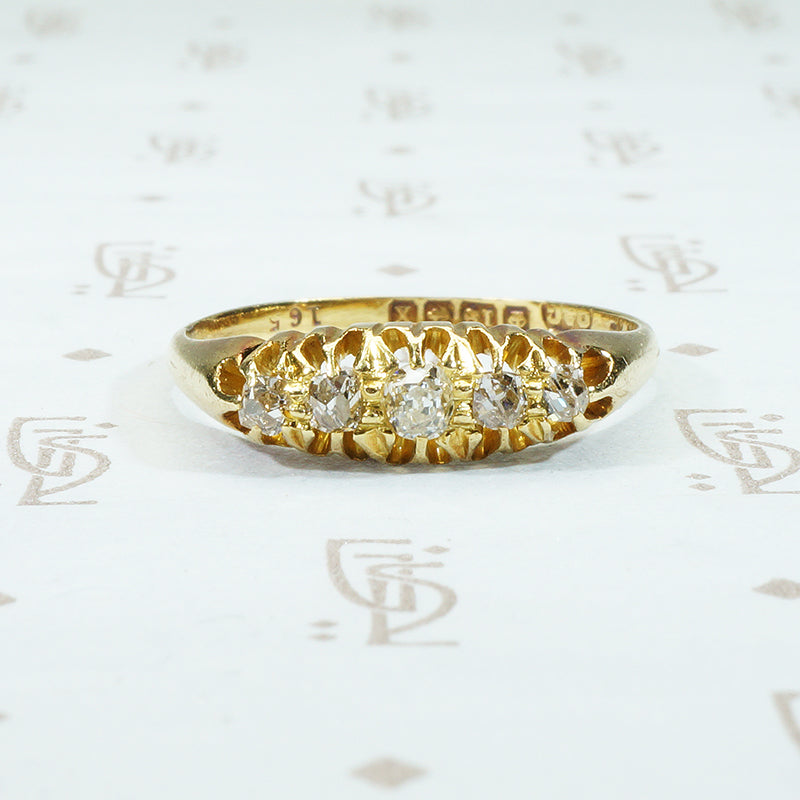 chunky old mine cut 5 diamond band 18k yellow gold circa 1890