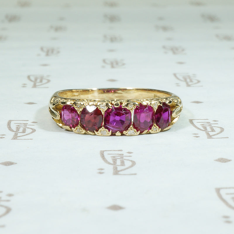 Cushion Cut Ruby and Rose Cut Diamond Antique Ring