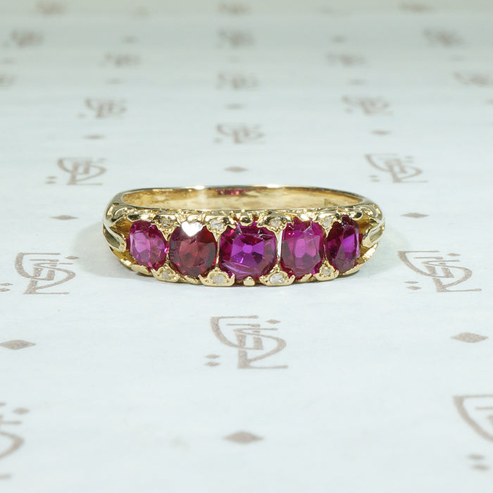Cushion Cut Ruby and Rose Cut Diamond Antique Ring
