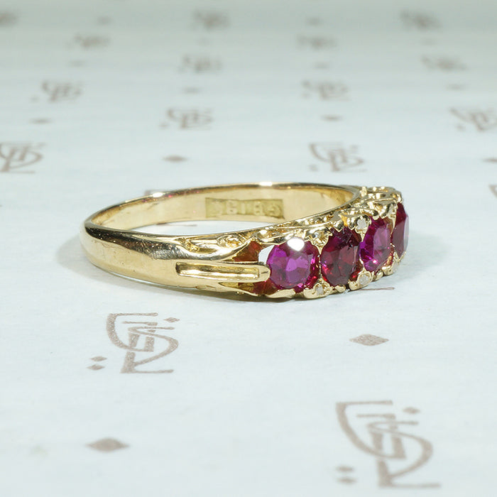 Cushion Cut Ruby and Rose Cut Diamond Antique Ring