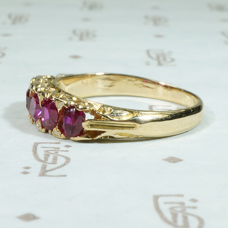 Cushion Cut Ruby and Rose Cut Diamond Antique Ring