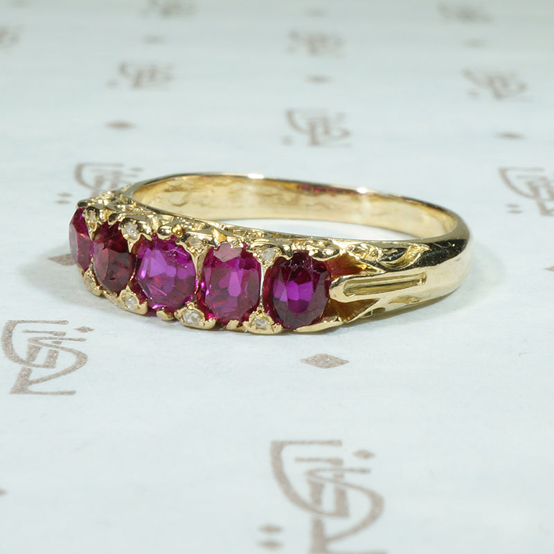 Cushion Cut Ruby and Rose Cut Diamond Antique Ring