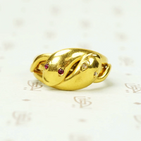 Entwined Snakes Ring 18k Yellow Gold Ruby and Diamond Eyes