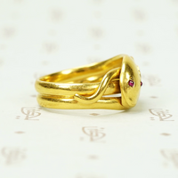 Entwined Snakes Ring 18k Yellow Gold Ruby and Diamond Eyes