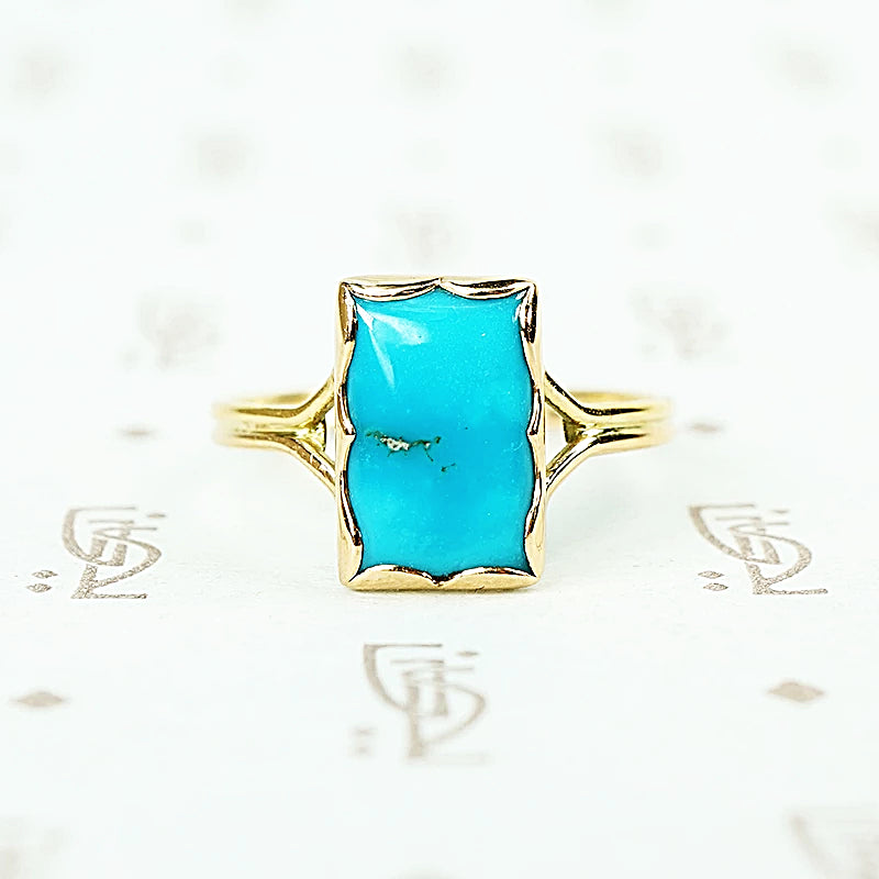 sleeping beauty turquoise in recycled 18k yellow gold hand crafted ring