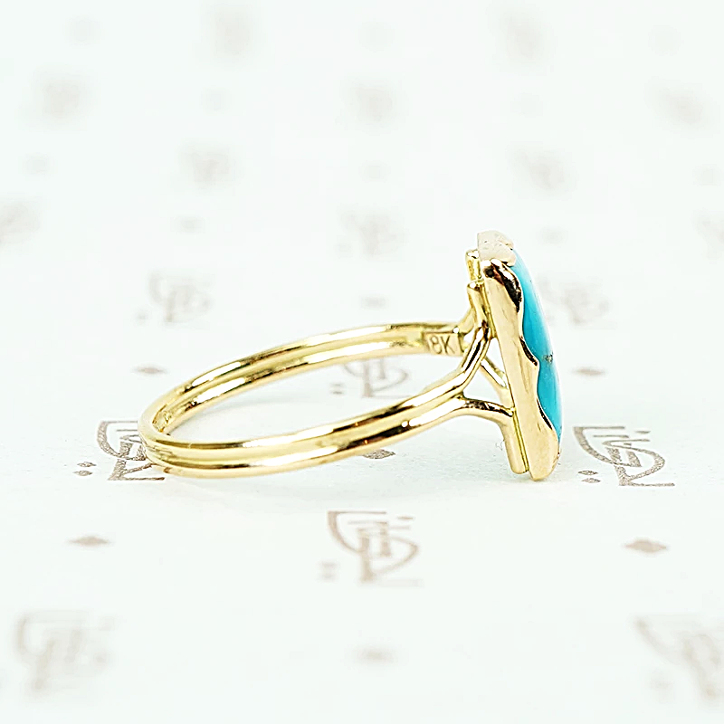 sleeping beauty turquoise in recycled 18k yellow gold hand crafted ring side view