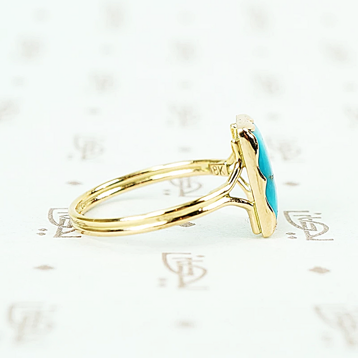 sleeping beauty turquoise in recycled 18k yellow gold hand crafted ring side view