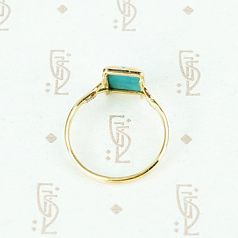 sleeping beauty turquoise in recycled 18k yellow gold hand crafted ring profile