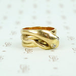 antique 18k yellow gold wide coiled snake ring with rose cut diamond eyes