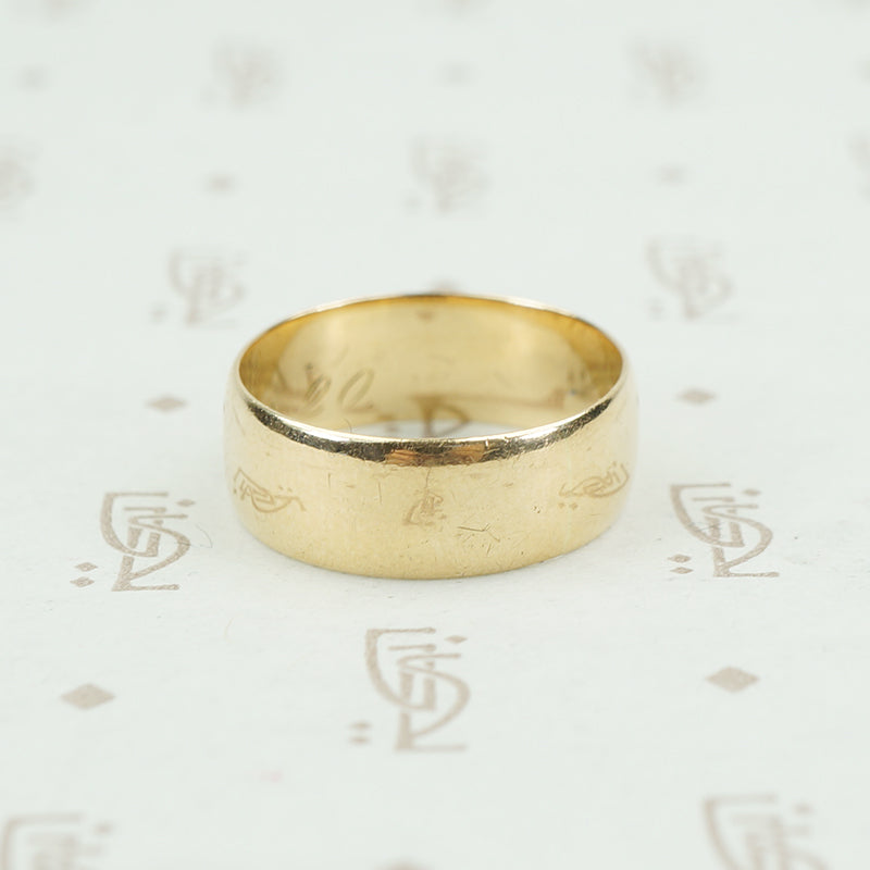 14k wide wedding band dated 1920 engraved