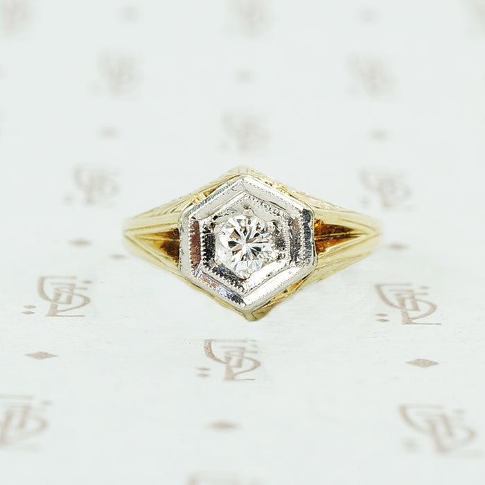 1920's 2 tone gold diamond mens ring