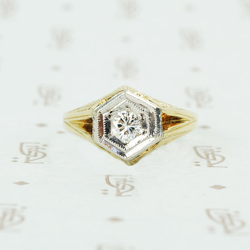 1920's 2 tone gold diamond mens ring