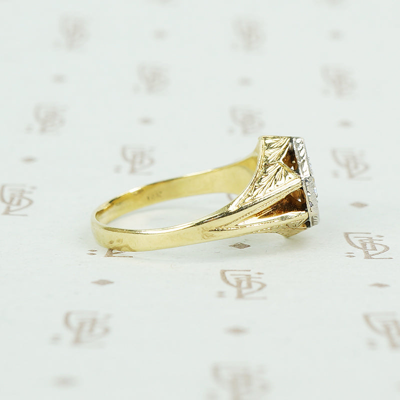 1920's 2 tone gold diamond mens ring
