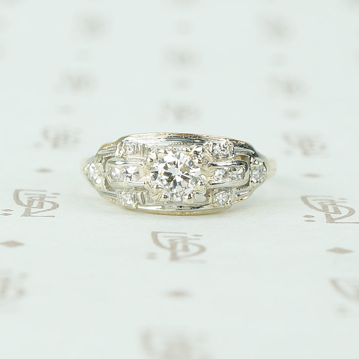 1930's 2 tone gold and diamond engagement ring