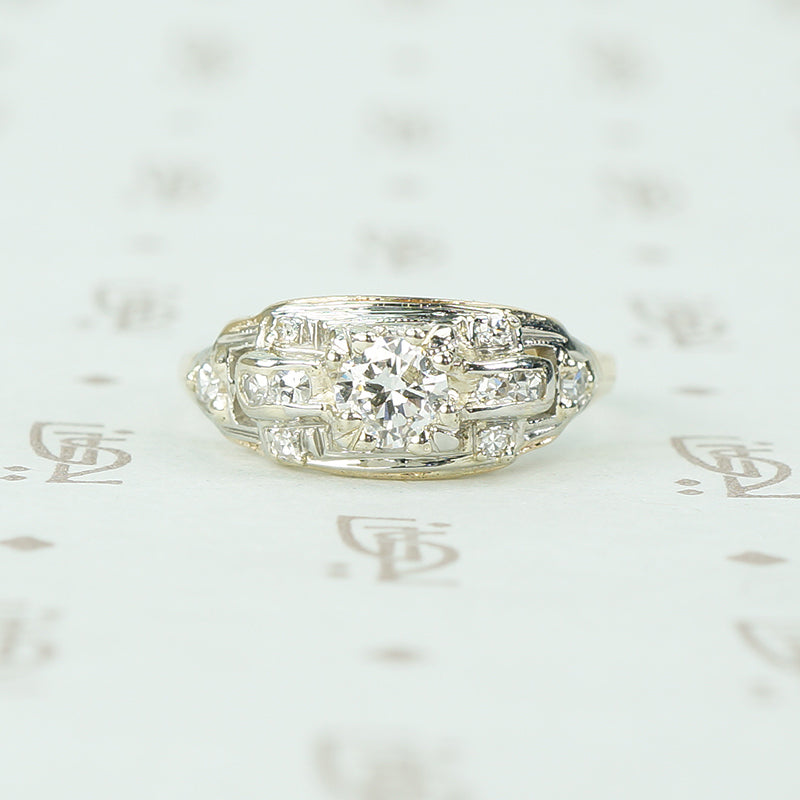 1930's 2 tone gold and diamond engagement ring