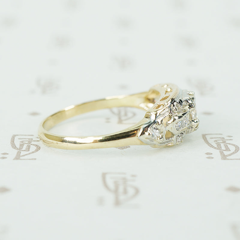 1930's 2 tone gold and diamond engagement ring