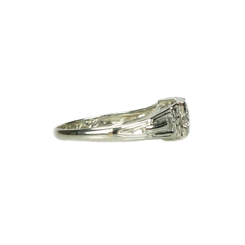 Vintage 1930's White Gold Engagement Ring - Gem Set Love