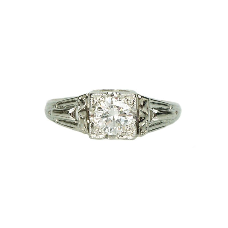 Vintage 1930's White Gold Engagement Ring - Gem Set Love