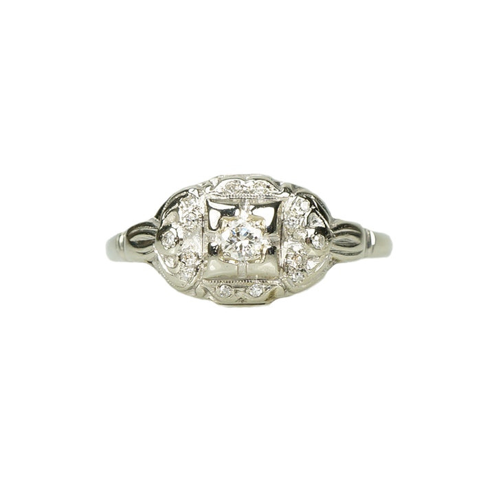 Vintage White Gold and Diamond Engagement Ring - Gem Set Love